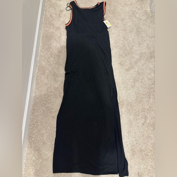 FREE PEOPLE Sabrina Black Cotton Knit Open Back Maxi Dress Boho Sz M NWT - Picture 3 of 5